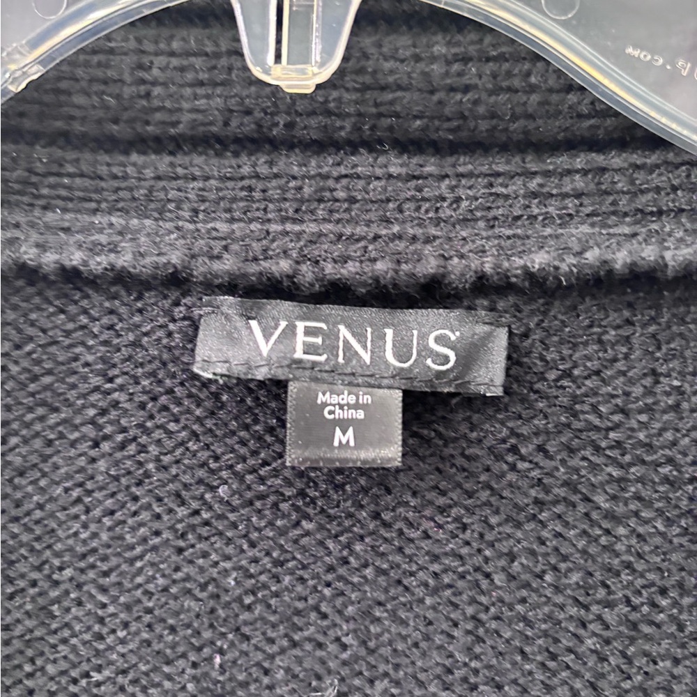 VENUS Black Open-Front Long Cardigan with Gold Button Trim - Picture 2 of 3
